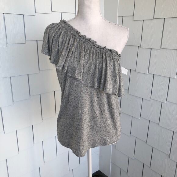 Rebecca Taylor Women's Grey Melan Jersey Knit One-Shoulder Ruffle Top sz M - Picture 2 of 7